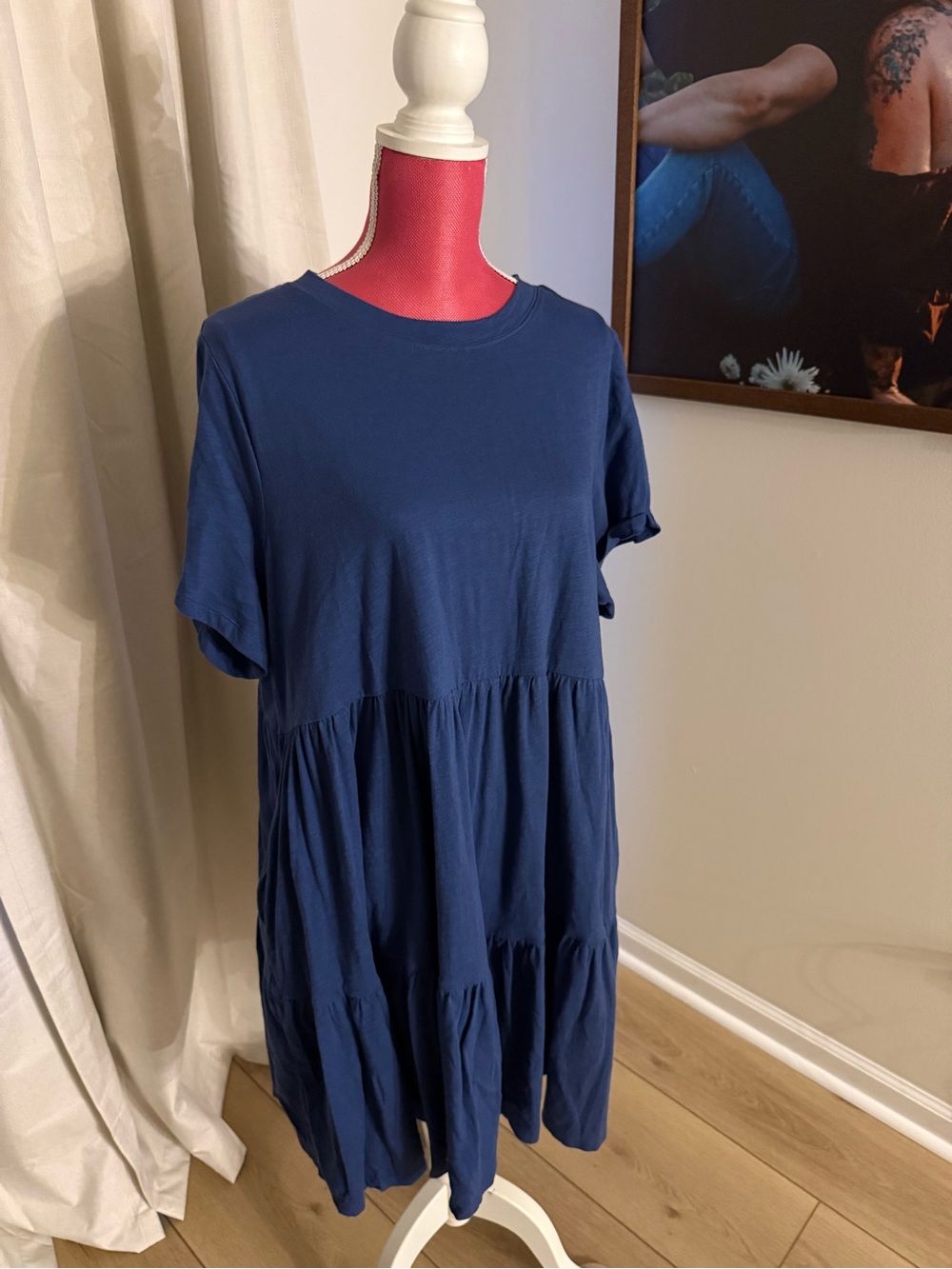 Old Navy Navy Blue Tiered Short Sleeve Tunic Dress